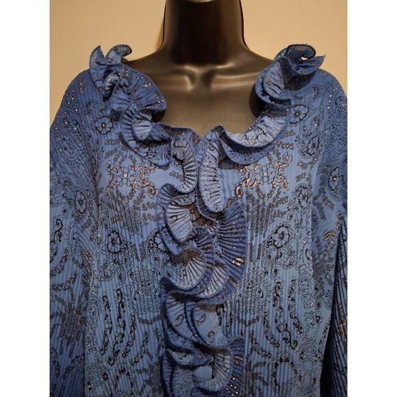 Dressbarn Shirt 2X Blue Ruffled Paisley Floral Tunic Blouse Lightweight Top - Picture 3 of 12